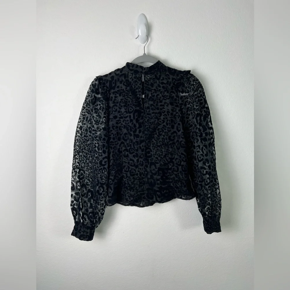 Zara Black Semi-Sheer Animal Print Velvet Party Evening Formal Wedding Top